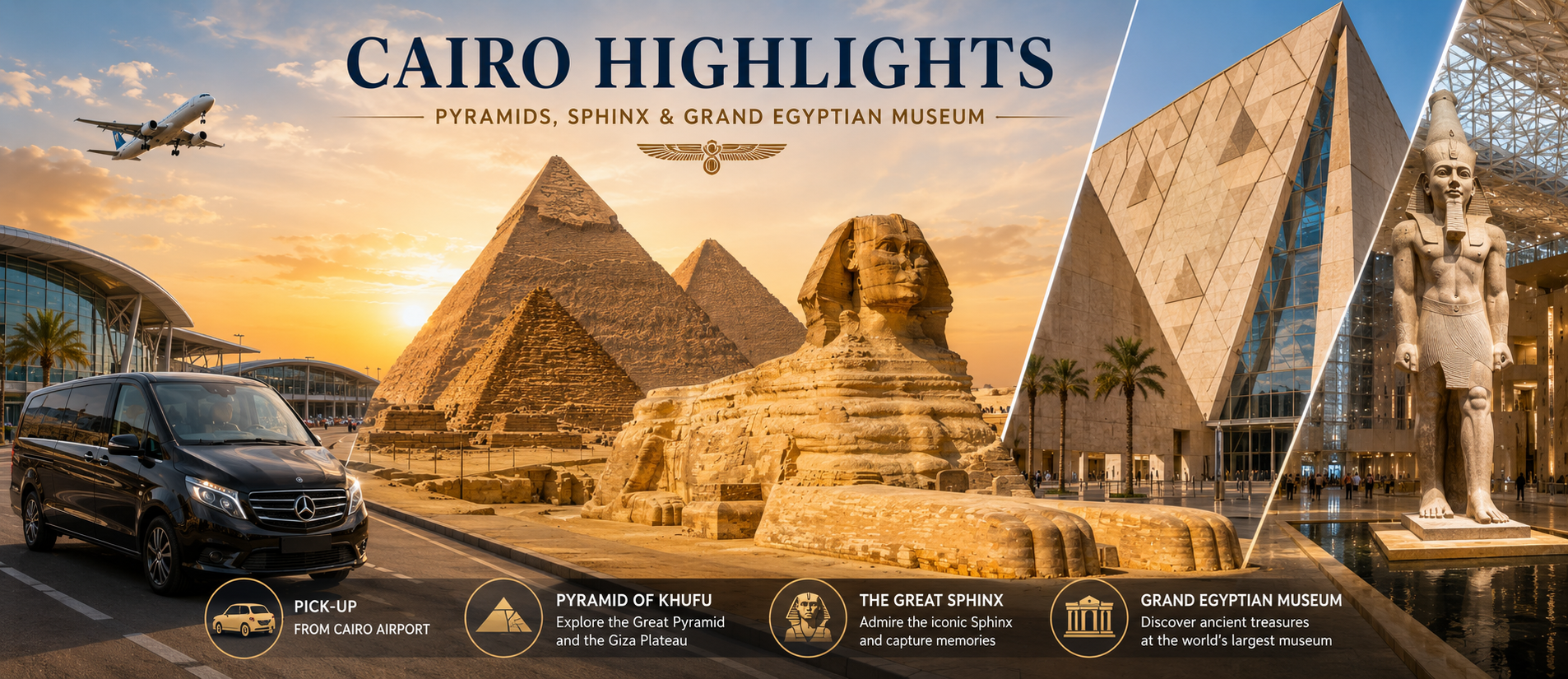 The grand Egyptian museum and Khufu pyramid and Sphinx